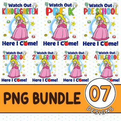 Princess Peach Back To School Png | Super Mario First Day Of School Png | Level Up School Png | Super Mario 2023 | Back To School Gift