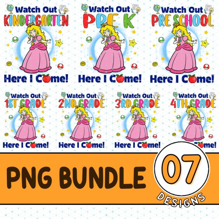 Princess Peach Back To School Png | Super Mario First Day Of School Png | Level Up School Png | Super Mario 2023 | Back To School Gift