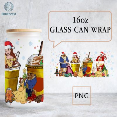 Disney Beauty and the Beast Christmas 16 oz Libbey Glass Can Wrap Png, 16oz Glass Can Sublimation Png, Princess Coffee Latte Png, Christmas Gift Disney Beauty and the Beast Christmas 16 oz Libbey Glass Can Wrap Png, 16oz Glass Can Sublimation Png, Princess Coffee Latte Png, Christmas Gift