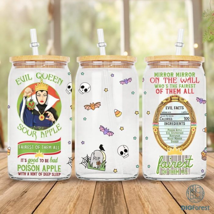 Disney Villains Disneyland Glass Can Wrap Png, Ursula Cruella, Maleficent Evil Png, Villains Sublimation Png File 16Oz Libbey Glass Can Wrap Png