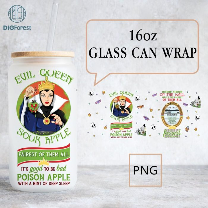 Disney Villains Disneyland Glass Can Wrap Png, Ursula Cruella, Maleficent Evil Png, Villains Sublimation Png File 16Oz Libbey Glass Can Wrap Png