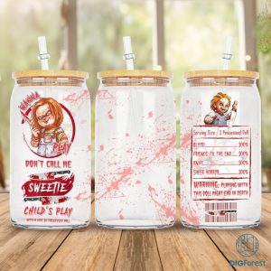 Chucky Glass Can Wrap Png, Horror Movie Characters 16oz Libbey Glass Can Wrap, Horror Friends Coffee Tumbler Wrap Chucky Nutrition Facts Png
