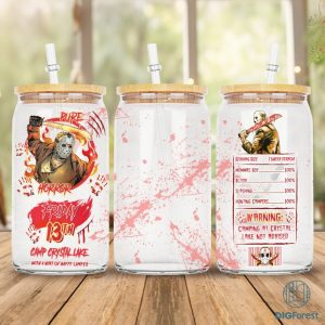 Jason Voorhees 16oz Libbey Can Glass PNG | Scary Movie Full Glass Can Wraps | Halloween PNG | Nutrition Facts Png Jason Voorhees Coffee Wrap