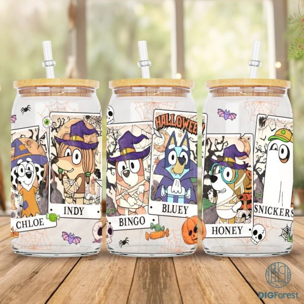 Bluey Tarot Card Halloween Glass Can Wrap Png | 16oz Libbey Glass Can Wrap | Bluey Family Glass Can Png | Sublimation Png File