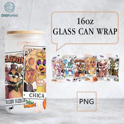Five Nights at Freddy's 16oz Libbey Glass Can Wrap | Horror Bear Halloween | Freddy Bear Halloween | Horror Friends Coffee Glasscan Wrap PNG