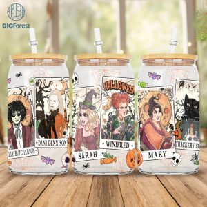 Hocus Pocus Tarot Card 16oz Libbey Glass Can Wrap | It's Just A Bunch Of Hocus Pocus | Sanderson Sister | Horror Coffee Glasscan Wrap PNG