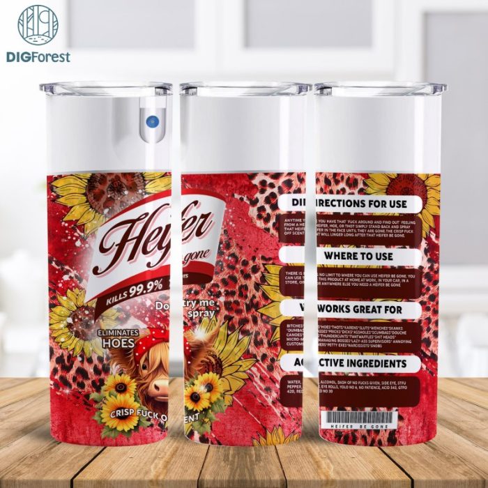 Bitch Spray 20 Oz Skinny Tumbler Sublimation | Heifer Cow Design Red Instant Digital Download | Leopard Tumbler Wrap | Heifer Be Gone Tumbler