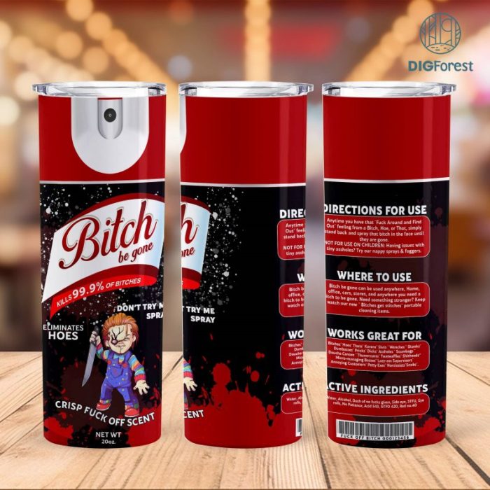 B*tch Spray Chucky 20oz Skinny Tumbler Sublimation, Halloween Horror, Halloween Spray 20oz Tumbler Wrap, Instant Download