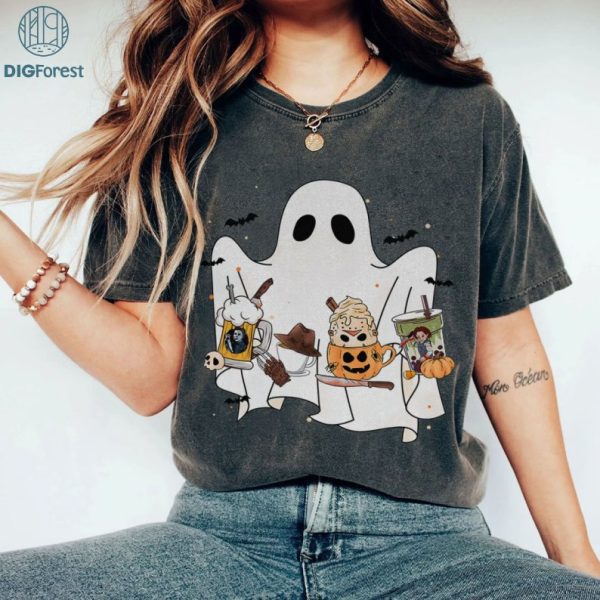 Fall Coffee PNG, Spooky Ghost Horror Characters Shirt , Pumpkin Spice, Halloween Latte, Michael Myers, Jason Voorhees, Digital Download