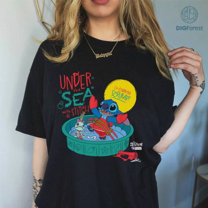 Disney Stitch and Scrump Png, Stitch in Costume Little Mermaid Design, Stitch Lovers Shirt, Ohana Means Family, Disneyland Digital Download