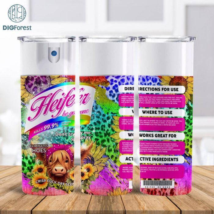 Bitch Spray 20 Oz Skinny Tumbler Sublimation Bundle Heifer Cow Design Instant Digital Download rainbow Leopard Tumbler Wrap