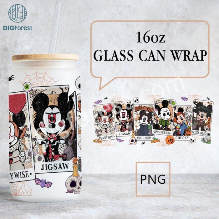 Disney Mickey Tarot Card Halloween Png | Mickey Horror 16Oz Libbey Can Glass | Horror Characters Full Glass Can Wrap | Funny Horror Tumbler Wrap