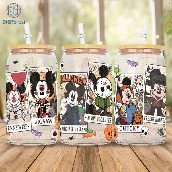 Disney Mickey Tarot Card Halloween Png | Mickey Horror 16Oz Libbey Can Glass | Horror Characters Full Glass Can Wrap | Funny Horror Tumbler Wrap