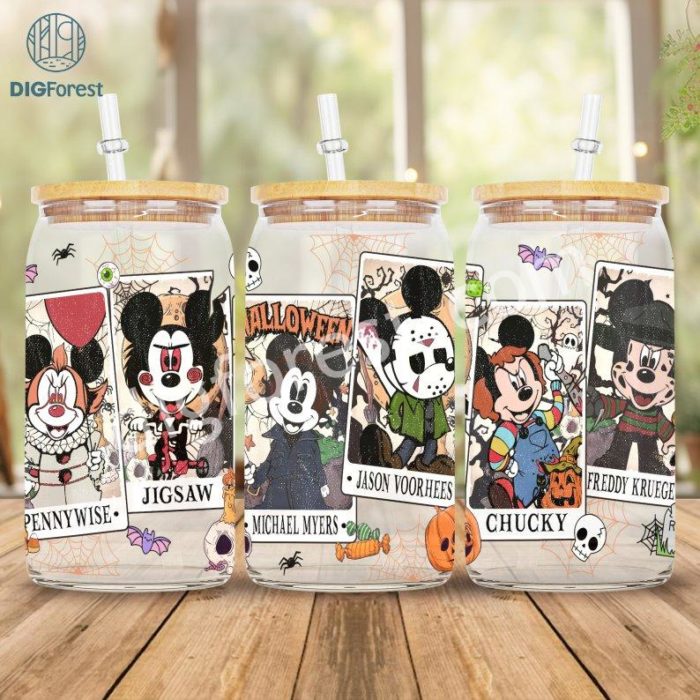 Disney Mickey Tarot Card Halloween Png | Mickey Horror 16Oz Libbey Can Glass | Horror Characters Full Glass Can Wrap | Funny Horror Tumbler Wrap