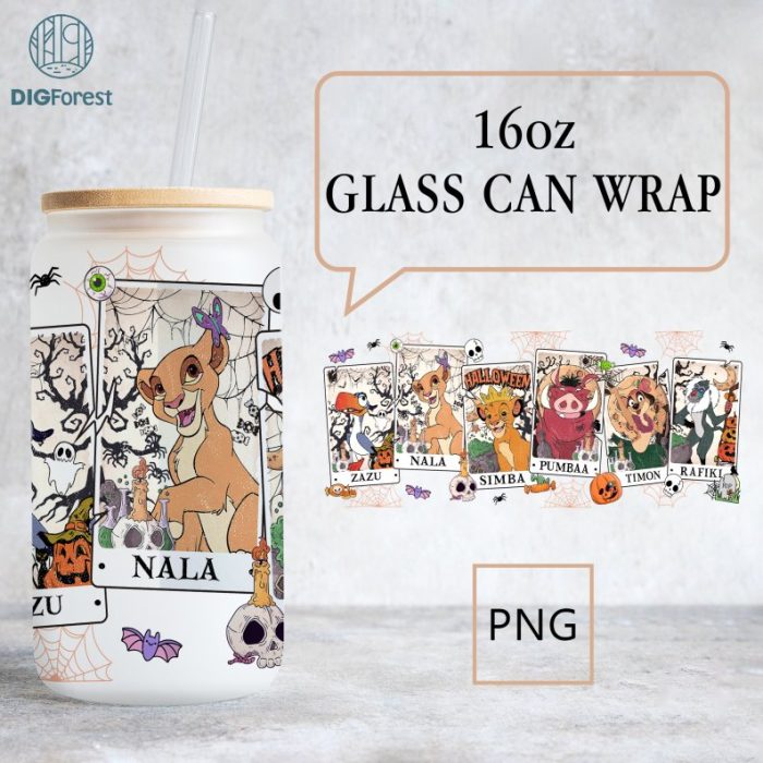 Disney Tarrot Card Magical Lion Libbey 16oz, Spring Flower Glass Can Design 16oz, The Lion King png Glass Can 16Oz | Cartoon Wrap | 16Oz Can Glass