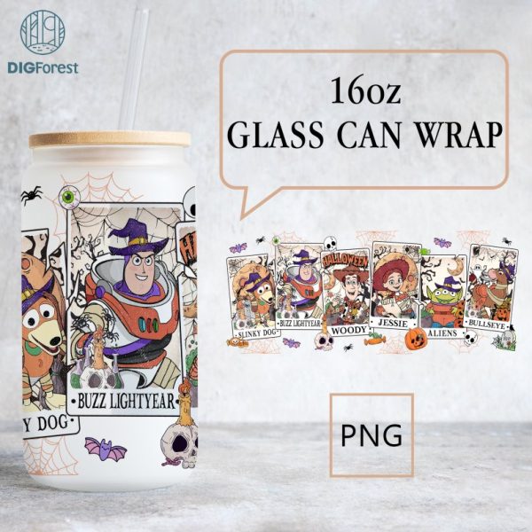 Disney Toy Story Tarot Card Halloween Glass Can | Toy Story Scary Characters | 16Oz Libbey Glass Can Wrap | Spooky Halloween Trick Treat Wrap Png