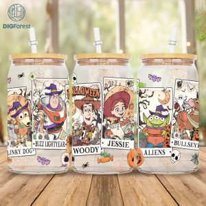 Disney Toy Story Tarot Card Halloween Glass Can | Toy Story Scary Characters | 16Oz Libbey Glass Can Wrap | Spooky Halloween Trick Treat Wrap Png