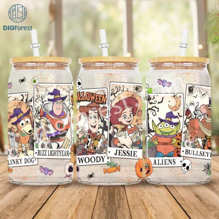 Disney Toy Story Tarot Card Halloween Glass Can | Toy Story Scary Characters | 16Oz Libbey Glass Can Wrap | Spooky Halloween Trick Treat Wrap Png