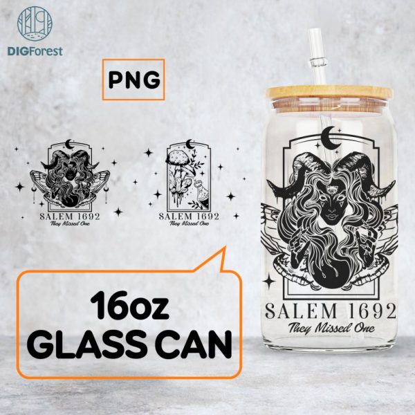 Salem Massachusetts Libbey Can Wrap | Salem 1692 Png | Salem Witch Trials | 1692 They Missed One PNG | 16oz Glass Can Wrap