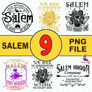 Instant Download | Salem 1692 Png Bundle | Halloween PNG | Salem Witch Png Bundle | Vintage Salem Witch |Witch's Broom |Halloween Sweatshirt