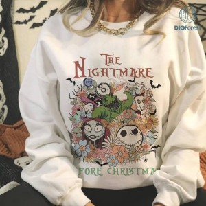 Nightmare Before Christmas Floral Png | Jack Skellington Halloween Shirt | Jack and Sally Design | Oogie Boogie Png | Halloween Party Tee | Trick Or Treat Instant Download