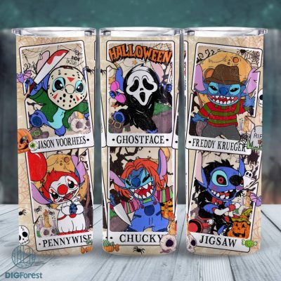 Disney Halloween Stitch Horror Tumbler Wrap PNG, Stitch Horror Tarot Card Thin Tumbler Wrap PNG, Trick Or Treat PNG, Spooky Vibes