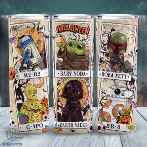 Halloween Galaxy'S Edge Characters Tarot Cards Tumbler Png | Spooky Season Tumbler Wrap | Baby Yoda Halloween Tumbler Design
