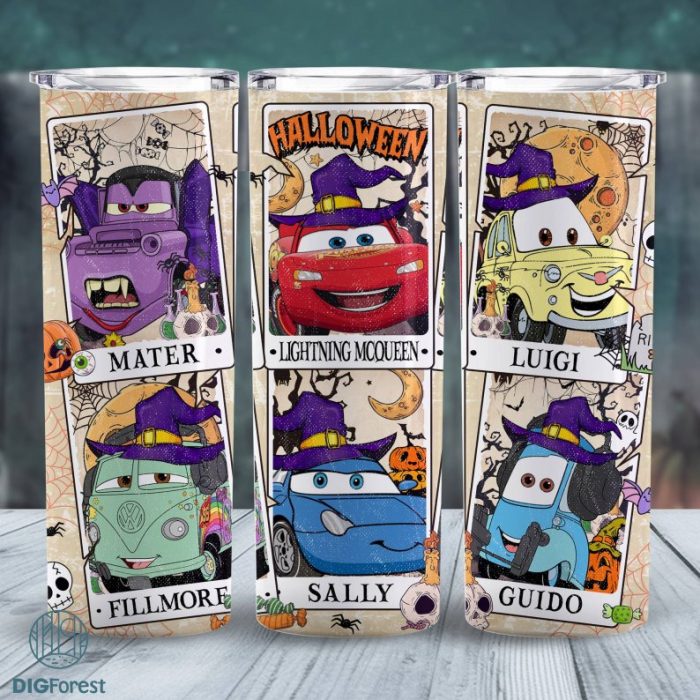 Disney Cars Halloween 20oz Tumbler PNG Wrap, Cars Movie Characters Halloween Tumbler, Pixar Cars PNG, Lightning Mcqueen Halloween, Spooky Season