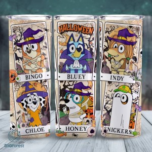 Bluey Tarot Card Halloween 20 Oz Skinny Tumbler Wrap | Bluey Family Halloween Tumbler Wrap | Bluey Halloween Tumbler Designs