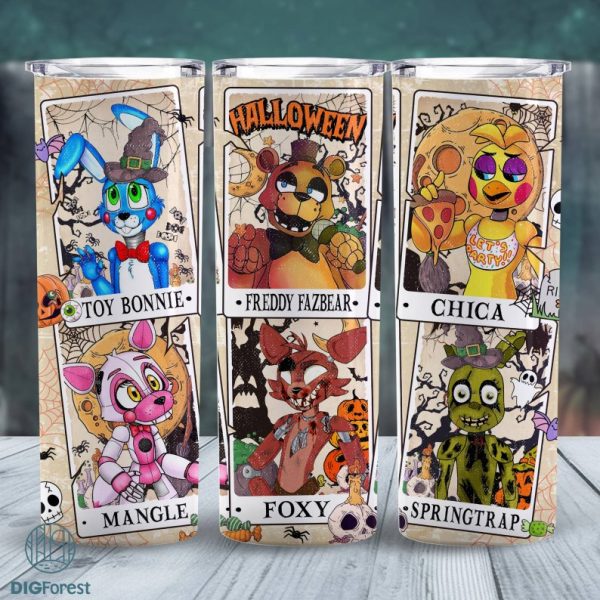 Halloween 20oz Tumbler PNG Wrap, Five Nights At Freddy's Tarot Card 20oz Skinny Tumbler Wrap PNG, Retro Halloween Png, Digital Download