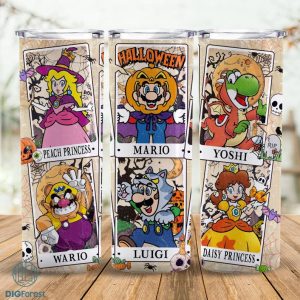 Digital Download | Mario Halloween 20oz Skinny Tumbler Wrap | Mario Bros Halloween PNG | Super Mario | Super Mario Halloween Tarot Card