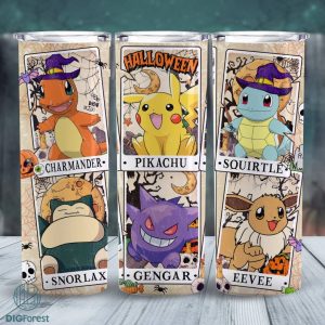 20oz Tumbler PNG Wrap, Pokemon Tarot Card Halloween Tumbler Sublimation, Pikachu Halloween Tumbler Png, Halloween Wrap PNG