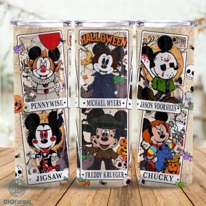 Disney Horror Mickey Tarot Cards Halloween 20oz Skinny Tumbler Wrap | Horror Movie Characters 20oz Tumbler PNG Wrap | Mickey Mouse Halloween Png