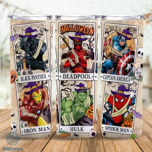 Captain America Halloween 20oz Tumbler PNG Wrap | Halloween Super Heroes Tarot Cards Png | Spiderman Tumbler Sublimation | Digital Download