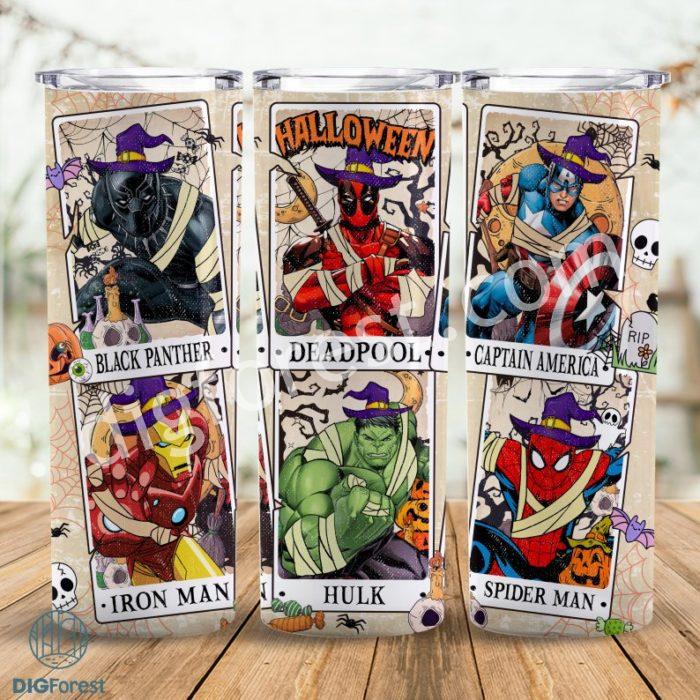 Captain America Halloween 20oz Tumbler PNG Wrap | Halloween Super Heroes Tarot Cards Png | Spiderman Tumbler Sublimation | Digital Download