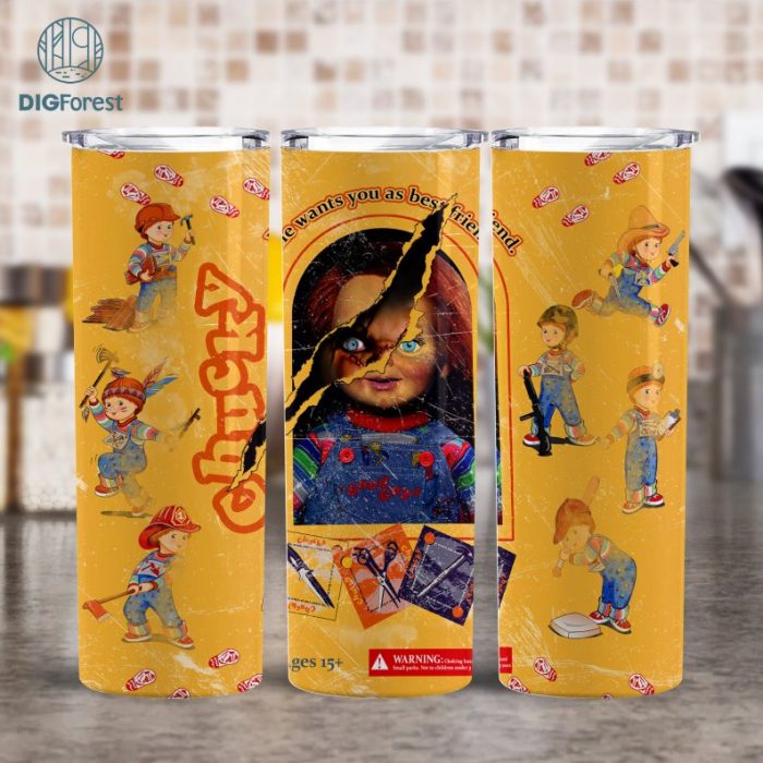 Chucky Box 20 oz Skinny Tumbler Wrap | Scary Movie Tumbler | Halloween Cup | Halloween Gift | Halloween Movie | Sublimation Download Png