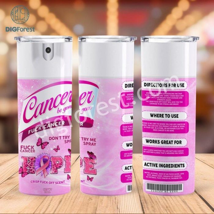 Cancer Be Gone Tumbler 20 Oz Skinny Tumbler Sublimation | Tumbler Breast Cancer Instant Digital Download Cancer Awareness Png