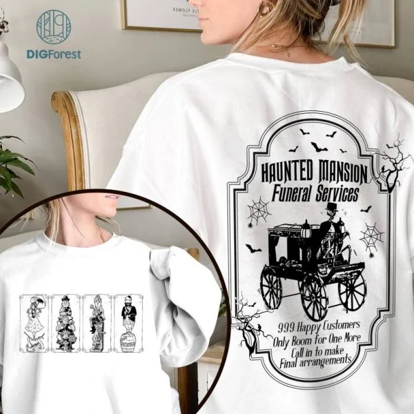Vintage Haunted Mansion Funeral Services Png | Haunted Mansion Halloween Shirt | Stretching Room 999 Happy Haunts Magic Kingdom Png | Instant Download