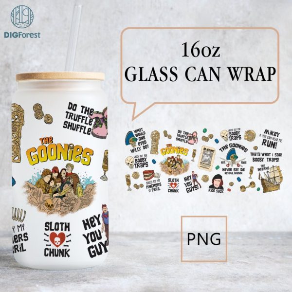 The Goonies Tumbler Png | The Goonies 20 oz Skinny Tumbler Wrap | Chunk Mikey Brand Walsh | The Goonies Retro Movie Horror Island Png