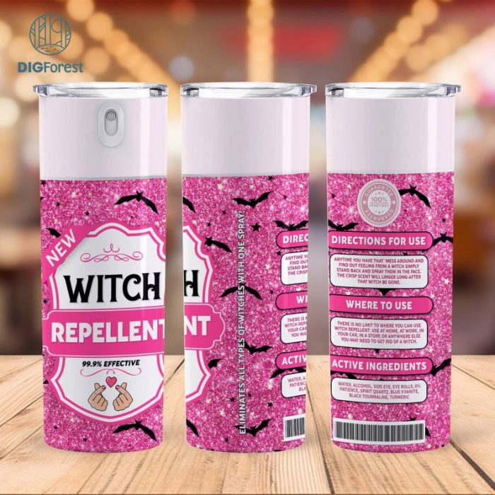 Digital Halloween Witch Be Gone Spray Bottle 20oz Tumbler Wrap 20oz - PNG Sublimation 300 dpi Funny Pink Tumbler Wrap