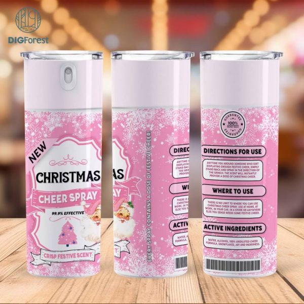 Christmas Cheer Spray Bottle 20oz Tumbler Wrap 20oz, PNG 300 dpi Funny Pink Be Gone Tumbler Wrap| Eliminates Hoes| Crisp Fuck off scent