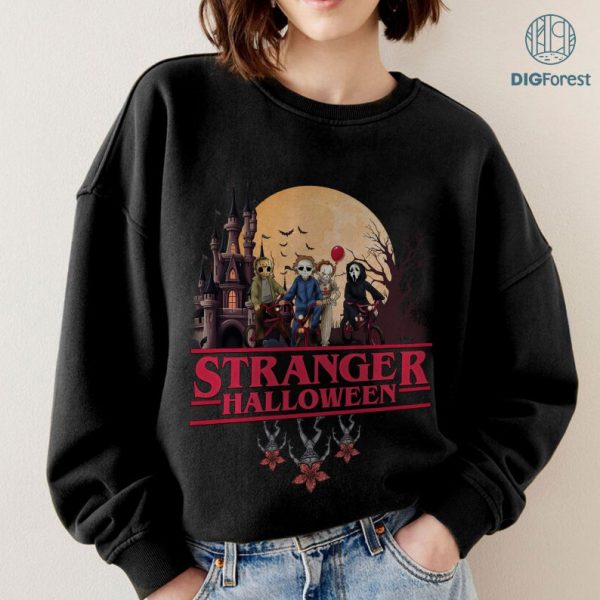 Retro 90s Stranger Halloween Png, Vintage Halloween Horror Characters Shirt, Fall Sweatshirt, Michael Myers, Freddy, IT, Digital Download