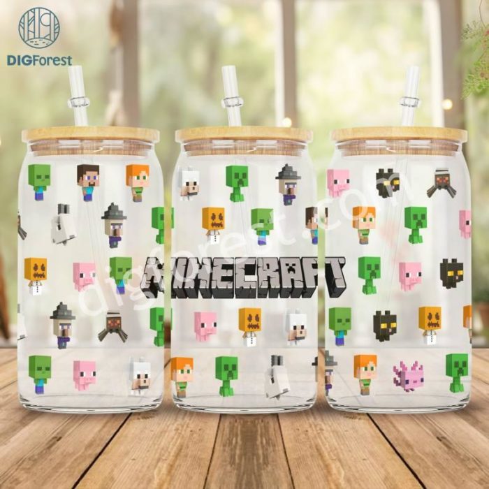 Minecraft Glass Can Wrap Png, 16Oz Glass Can Gaming, Sublimation, Kids, Birthday, Mine Craft, Minecrafters, Gift, Sublimate, Minecraft Game