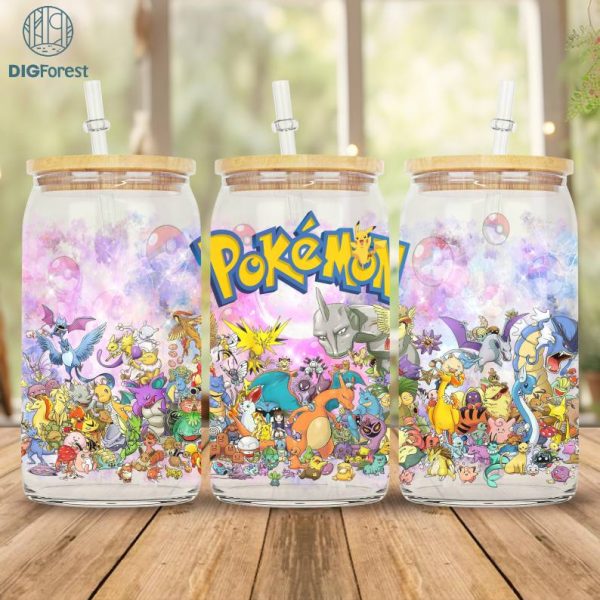 Pokemon Tumbler Wrap, Cartoon Wrap, 16oz Can Glass, Gotta catch ‘em all Can Glass, Poke Glass Can Wrap, Cartoon Libbey Can Glass 16oz Png