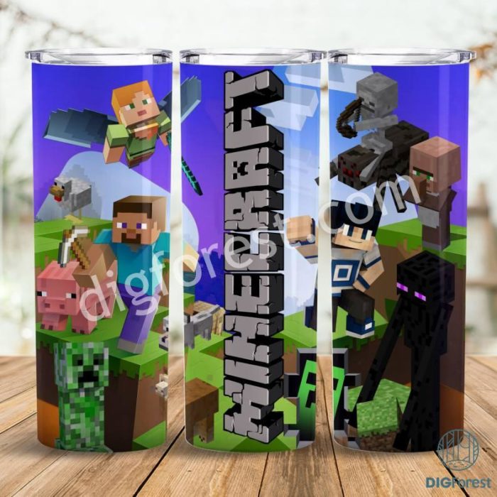 Minecraft Tumbler Wrap, 20oz Gaming, Sublimation, Kids, Birthday, Mine Craft, Minecrafters, Gift, Sublimate, Game, Skinny Straight