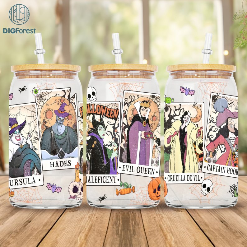 Disney Villains Halloween Tarot Card 16oz Can Glass Wrap | Bad Witches Club Can Glass | Libbey Can Glass | Bad Girls Can Glass Wrap | Halloween Png
