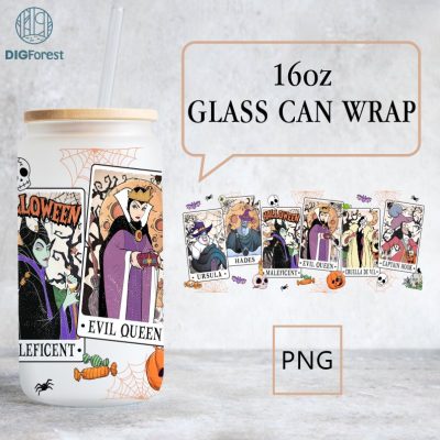 Disney Villains Halloween Tarot Card 16oz Can Glass Wrap | Bad Witches Club Can Glass | Libbey Can Glass | Bad Girls Can Glass Wrap | Halloween Png