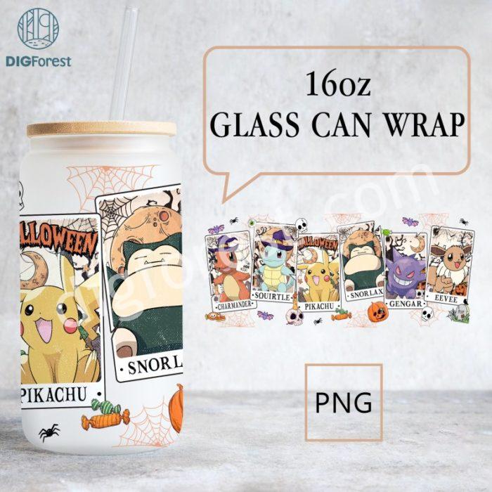 Pokemon Tarrot Card 16oz Libbey Glass Can Wrap | Pikachu Friends Halloween | Bulbasaur Squirtle Halloween | Pokeball Coffee Tumbler Wrap PNG