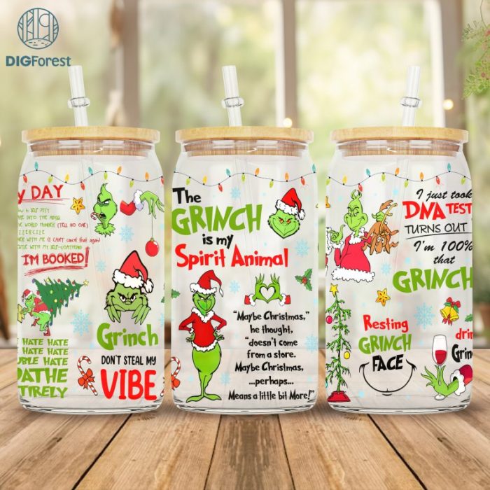 The Grinch Christmas 2023 | Grinch Coffee Tumbler Wrap PNG | Merry Grinchmas 16oz Libbey Glass Can Wrap Design Sublimation PNG