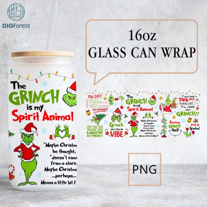 The Grinch Christmas 2023 | Grinch Coffee Tumbler Wrap PNG | Merry Grinchmas 16oz Libbey Glass Can Wrap Design Sublimation PNG